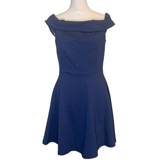 Lulu's Season of Fun blue off-the-shoulder fit & flair mini dress size M - Picture 1 of 13